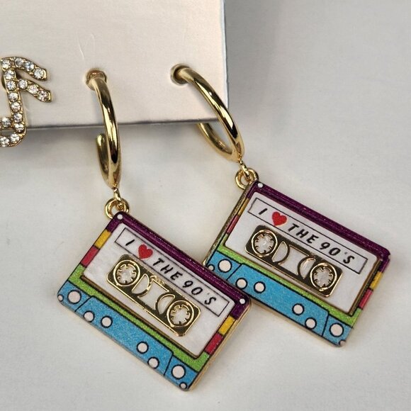 SUGARFIX by BaubleBar Straight To Tape Earrings 90s Music Themed Set of 3 - Picture 4 of 5